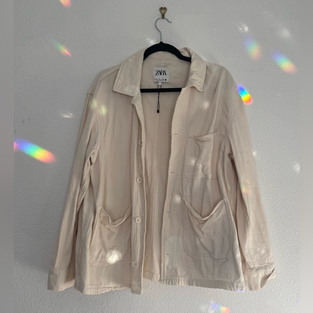 Cream Zara jacket with pockets, size L
